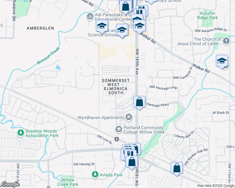 map of restaurants, bars, coffee shops, grocery stores, and more near 18559 Northwest Gateway Place in Hillsboro