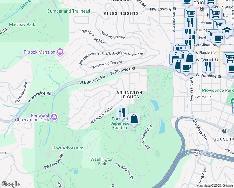 map of restaurants, bars, coffee shops, grocery stores, and more near 2882 Southwest Champlain Drive in Portland