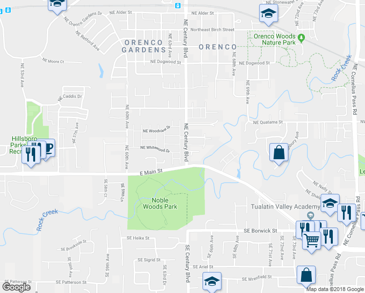 map of restaurants, bars, coffee shops, grocery stores, and more near 162 Northeast Greenridge Terrace in Hillsboro