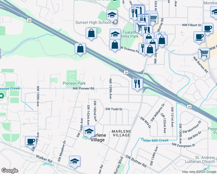map of restaurants, bars, coffee shops, grocery stores, and more near 328 Northwest 140th Place in Beaverton