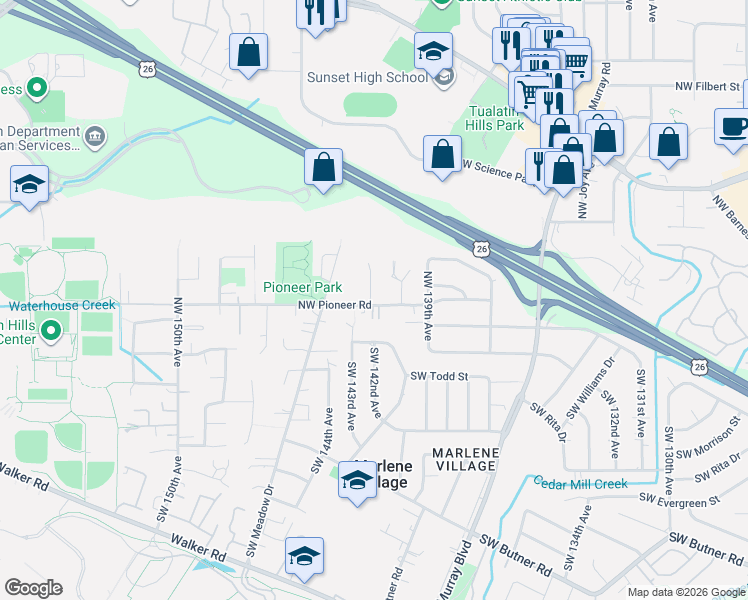 map of restaurants, bars, coffee shops, grocery stores, and more near 367 Northwest 140th Place in Beaverton