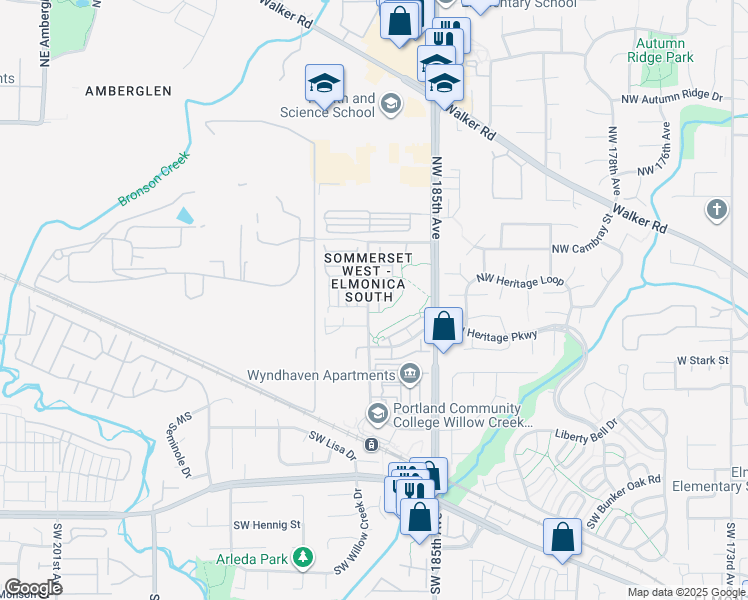 map of restaurants, bars, coffee shops, grocery stores, and more near 18559 Northwest Gateway Place in Hillsboro