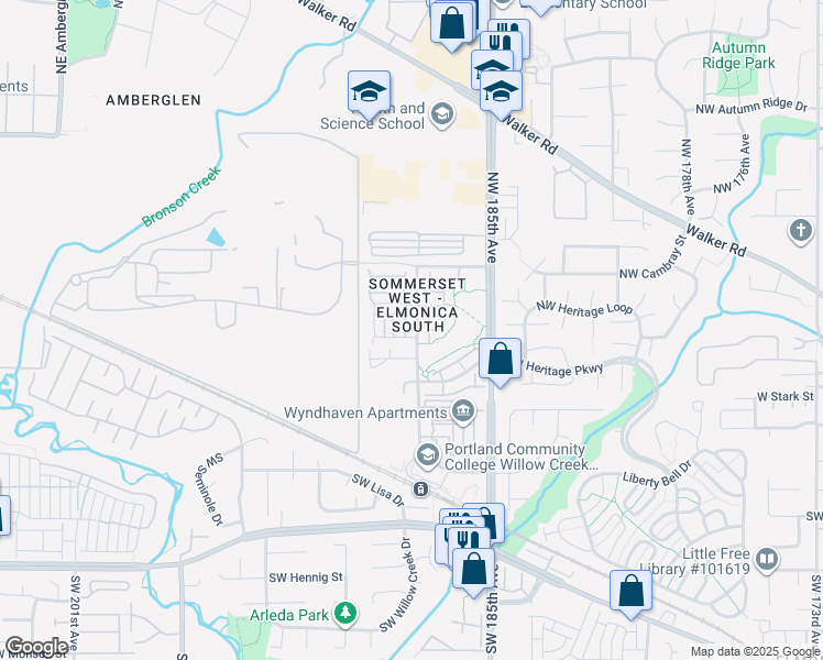 map of restaurants, bars, coffee shops, grocery stores, and more near 18647 Northwest Summer Falls Street in Hillsboro