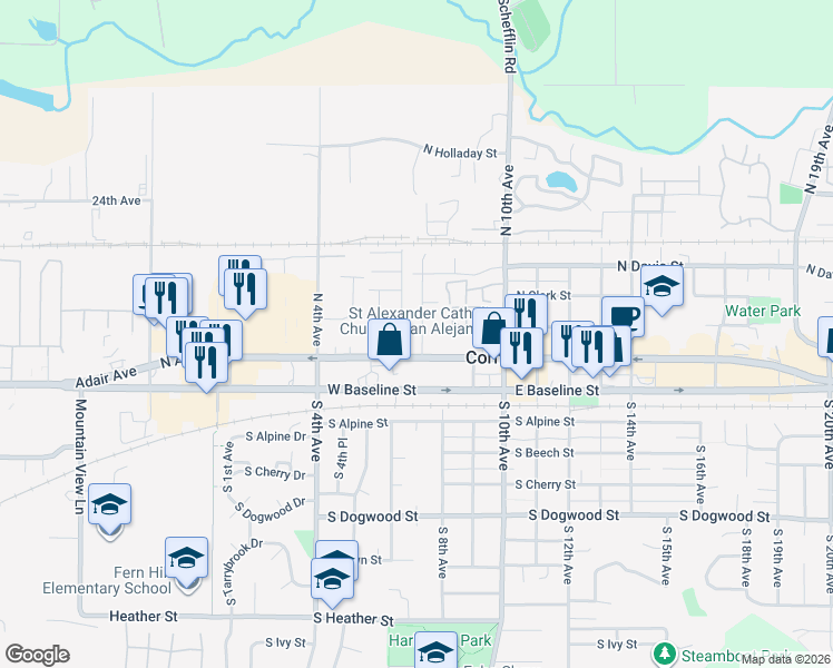 map of restaurants, bars, coffee shops, grocery stores, and more near 299 North 7th Avenue in Cornelius