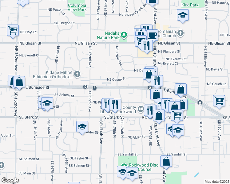 map of restaurants, bars, coffee shops, grocery stores, and more near 51 Southeast 176th Place in Portland