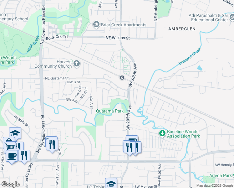 map of restaurants, bars, coffee shops, grocery stores, and more near 20675 Northwest Quatama Road in Hillsboro