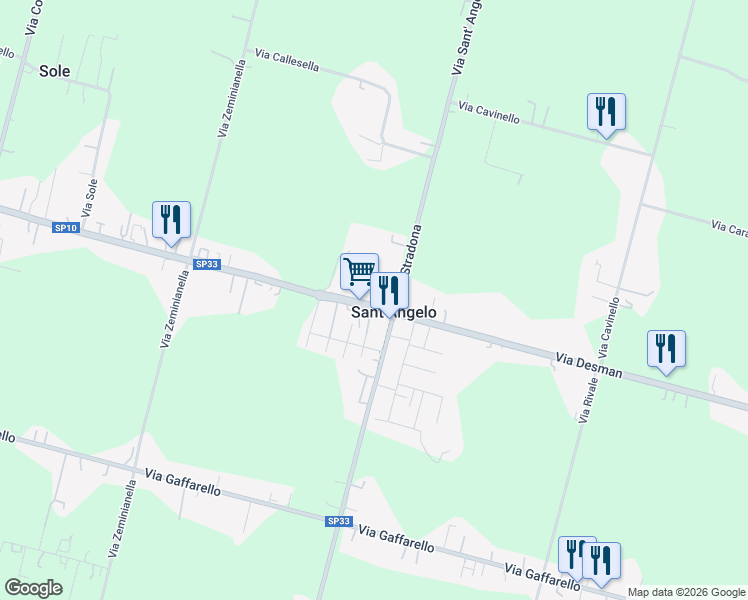map of restaurants, bars, coffee shops, grocery stores, and more near 140 Via Desman in Sant'Angelo