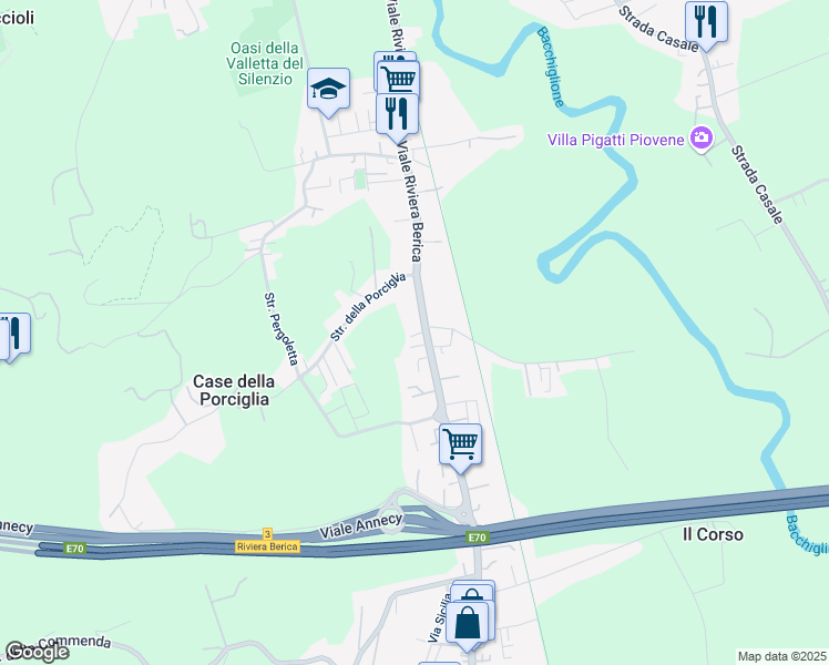 map of restaurants, bars, coffee shops, grocery stores, and more near 200 Viale Riviera Berica in Vicenza