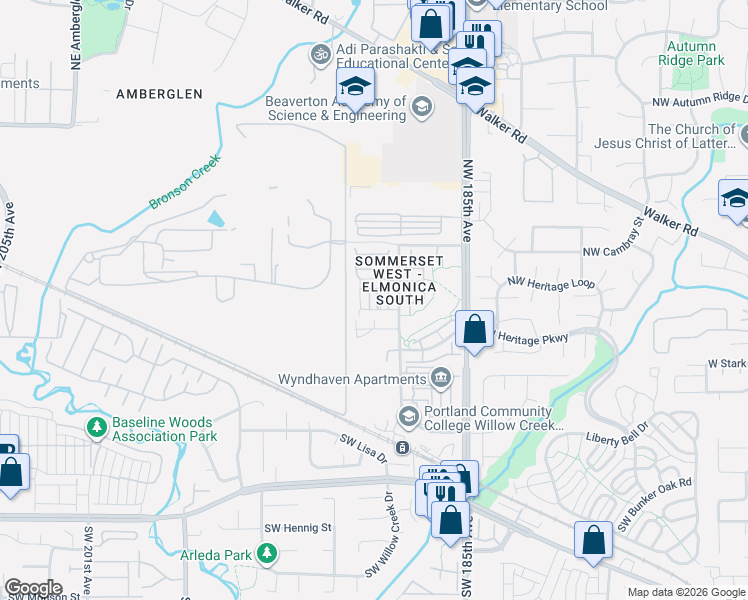 map of restaurants, bars, coffee shops, grocery stores, and more near 18647 Northwest Summer Falls Street in Hillsboro