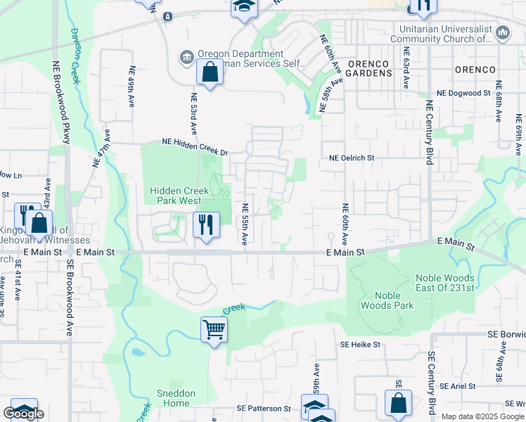 map of restaurants, bars, coffee shops, grocery stores, and more near 5661 Northeast Ernest Street in Hillsboro