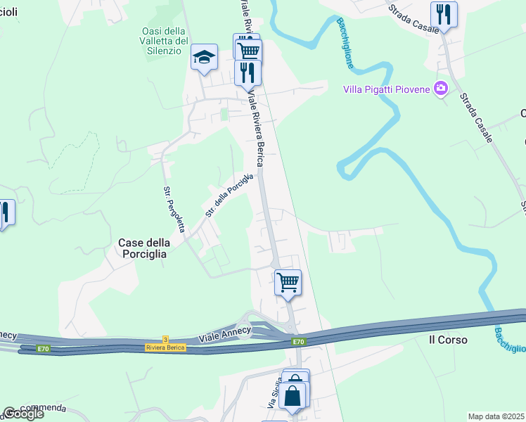 map of restaurants, bars, coffee shops, grocery stores, and more near 200 Viale Riviera Berica in Vicenza