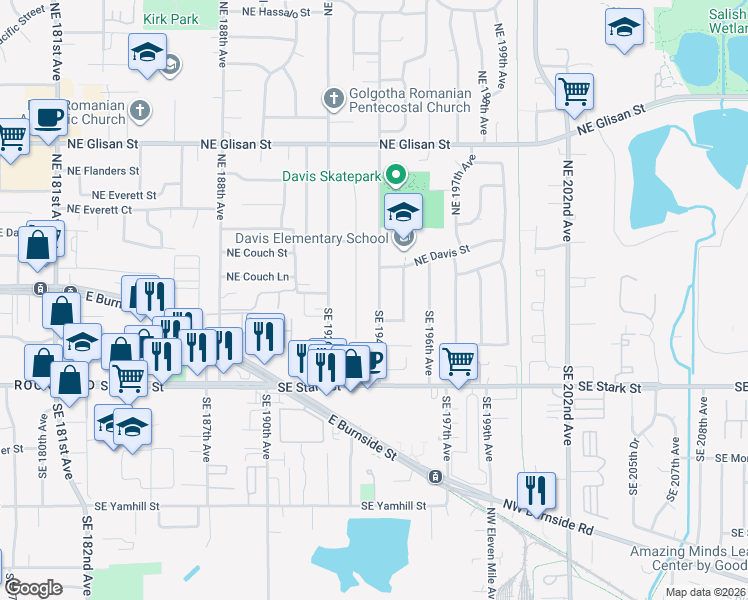 map of restaurants, bars, coffee shops, grocery stores, and more near 20 Southeast 194th Avenue in Portland