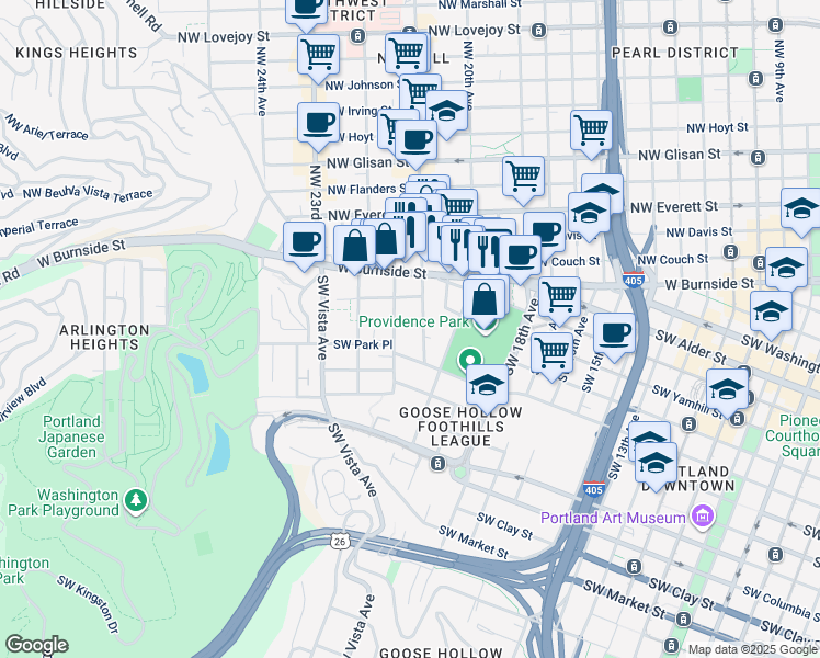 map of restaurants, bars, coffee shops, grocery stores, and more near in Portland