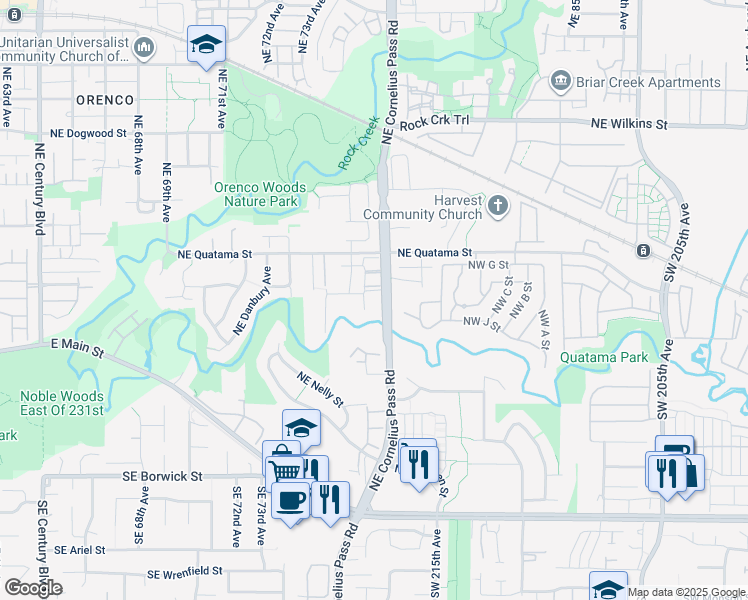 map of restaurants, bars, coffee shops, grocery stores, and more near 7615 Northeast Chesapeake Street in Hillsboro