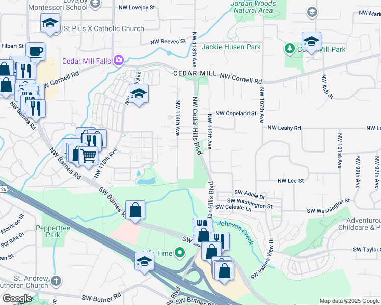 map of restaurants, bars, coffee shops, grocery stores, and more near 300 Northwest 114th Avenue in Portland