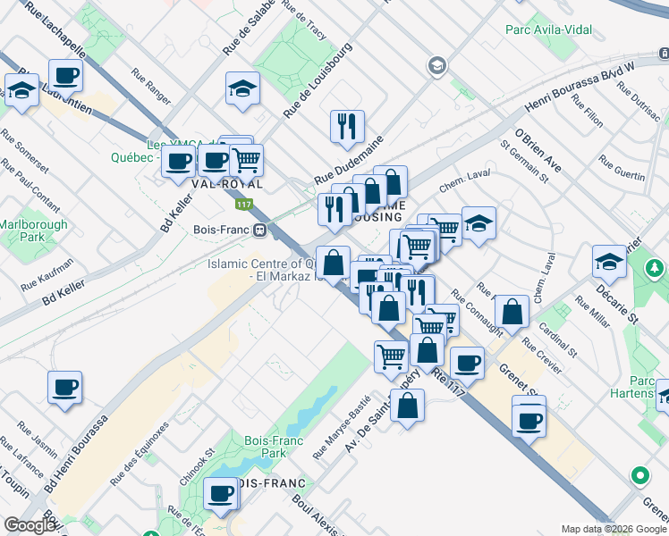 map of restaurants, bars, coffee shops, grocery stores, and more near 438b Place Jacques-Cartier in Montréal