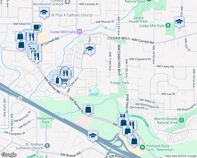 map of restaurants, bars, coffee shops, grocery stores, and more near 310 Northwest 116th Avenue in Portland