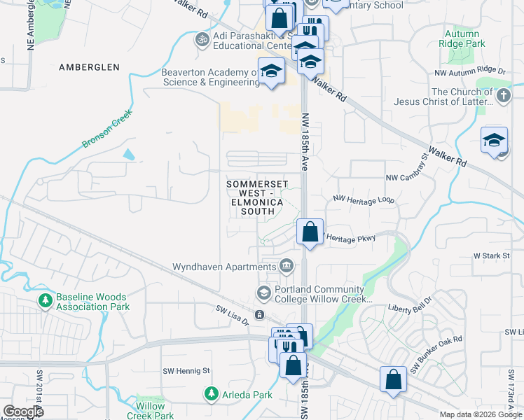 map of restaurants, bars, coffee shops, grocery stores, and more near 342 Northeast Edgeway Drive in Hillsboro