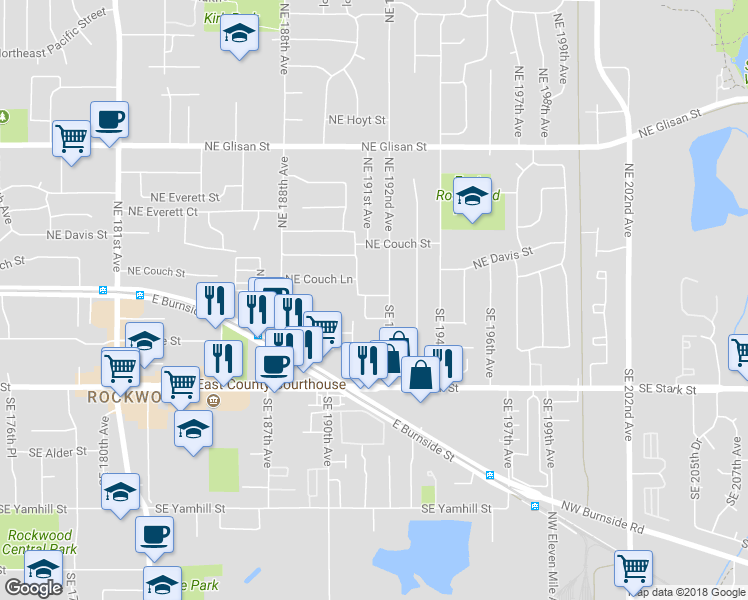 map of restaurants, bars, coffee shops, grocery stores, and more near 19156 Southeast Ankeny Court in Portland