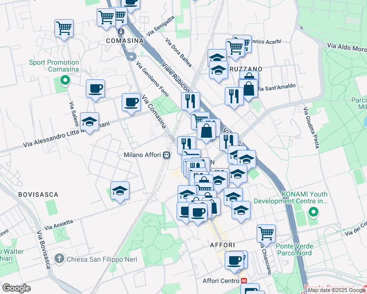 map of restaurants, bars, coffee shops, grocery stores, and more near 4 Via Terracina in Milano