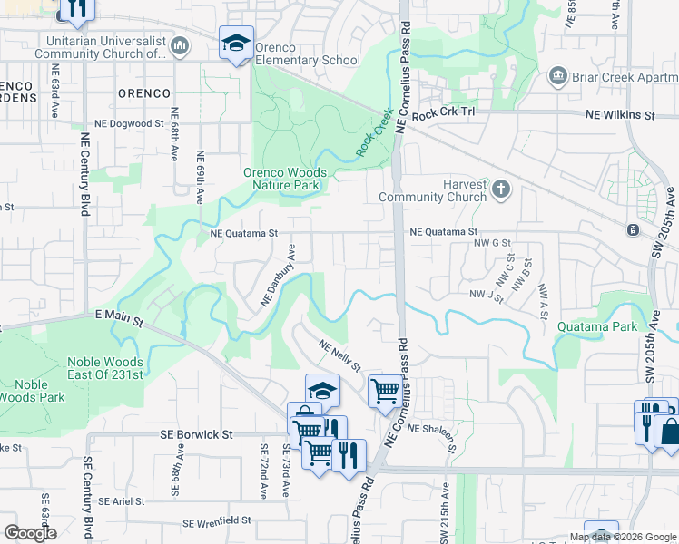 map of restaurants, bars, coffee shops, grocery stores, and more near 165 Northeast 75th Avenue in Hillsboro