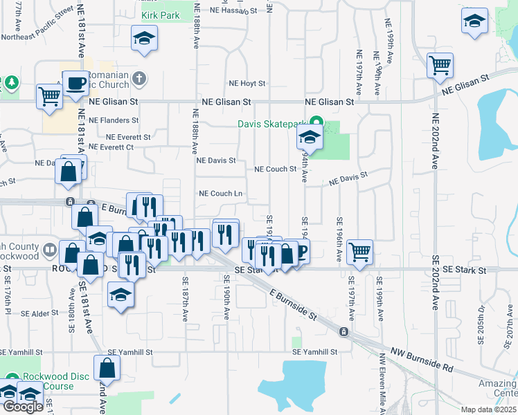 map of restaurants, bars, coffee shops, grocery stores, and more near 19156 Southeast Ankeny Court in Portland