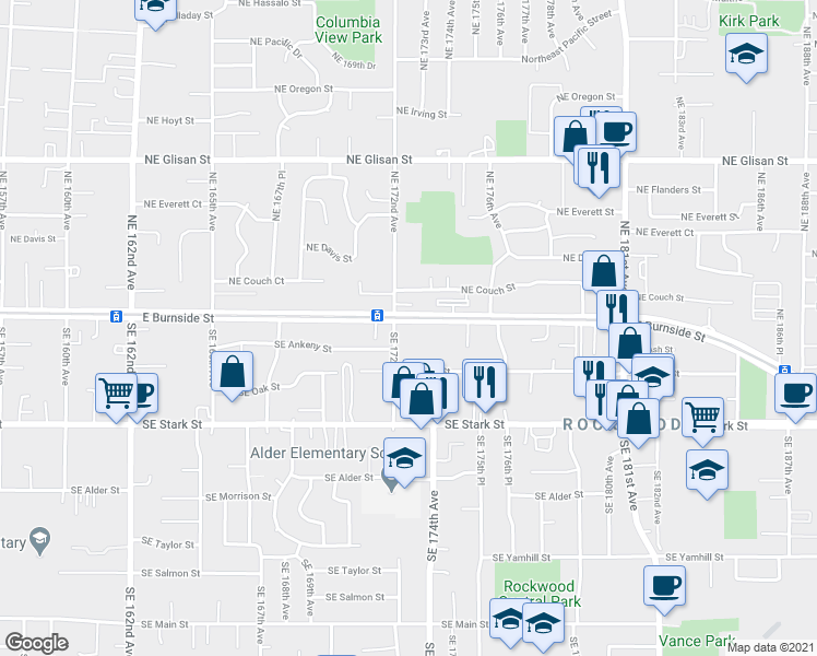 map of restaurants, bars, coffee shops, grocery stores, and more near in Gresham