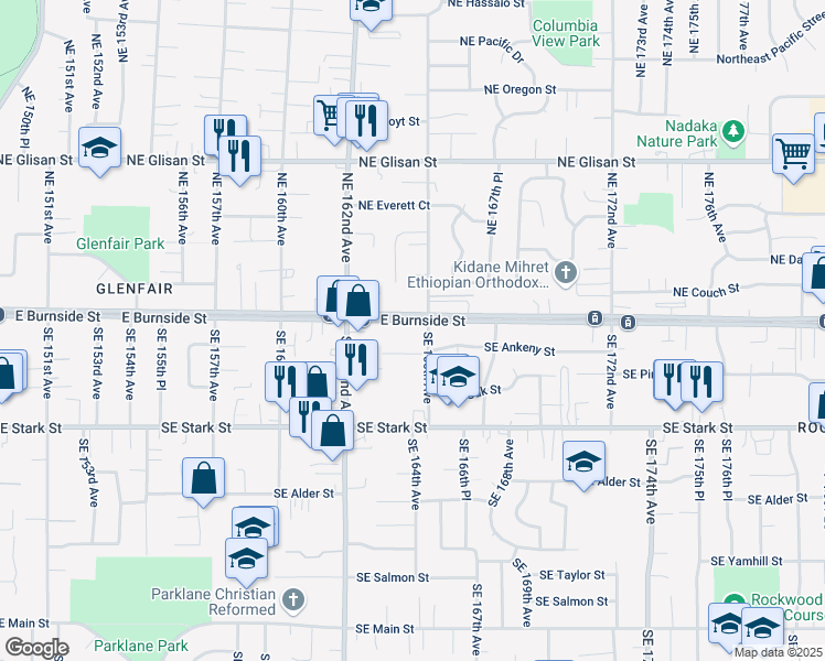 map of restaurants, bars, coffee shops, grocery stores, and more near 1640-WI East Burnside Street in Portland