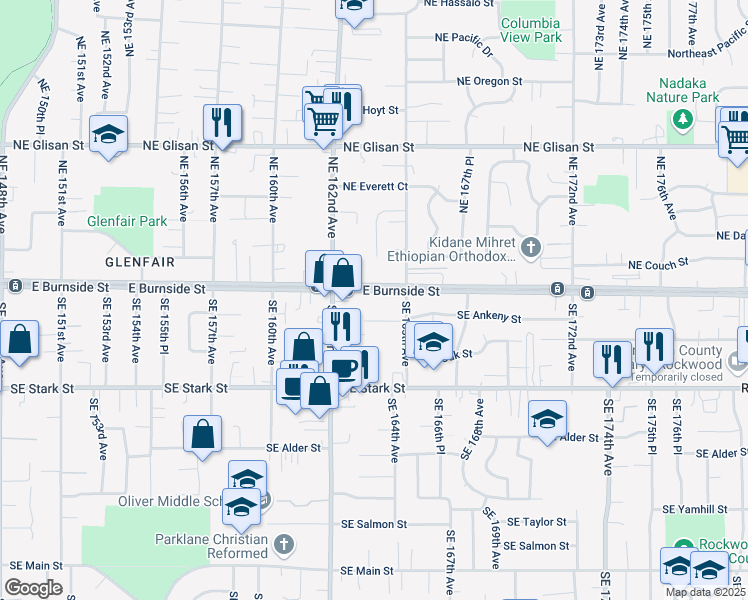 map of restaurants, bars, coffee shops, grocery stores, and more near 1640-WI East Burnside Street in Portland