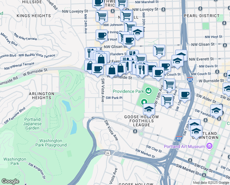 map of restaurants, bars, coffee shops, grocery stores, and more near in Portland