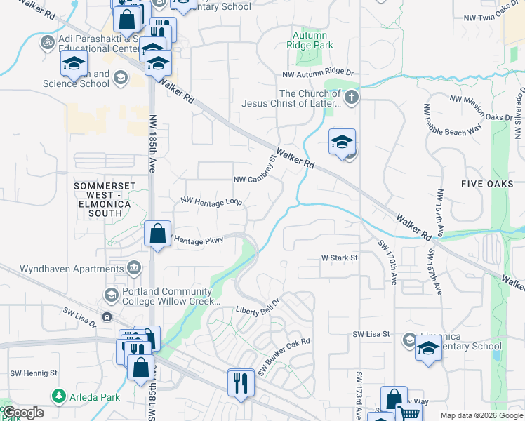 map of restaurants, bars, coffee shops, grocery stores, and more near 17811 Northwest Pioneer Road in Beaverton