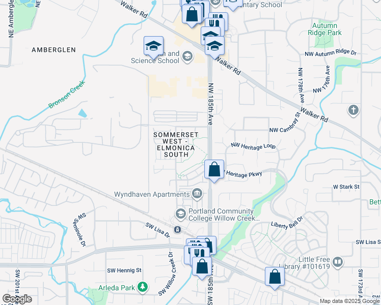 map of restaurants, bars, coffee shops, grocery stores, and more near 18559 Northwest Gateway Place in Hillsboro