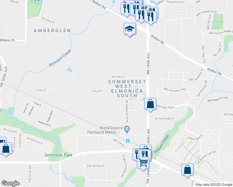 map of restaurants, bars, coffee shops, grocery stores, and more near 352 Northwest 187th Avenue in Hillsboro