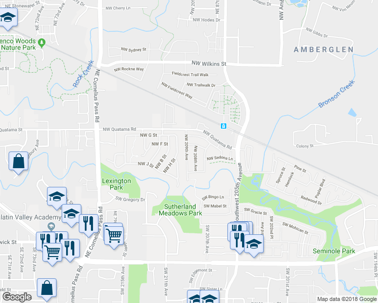 map of restaurants, bars, coffee shops, grocery stores, and more near 290 Northwest 209th Avenue in Beaverton