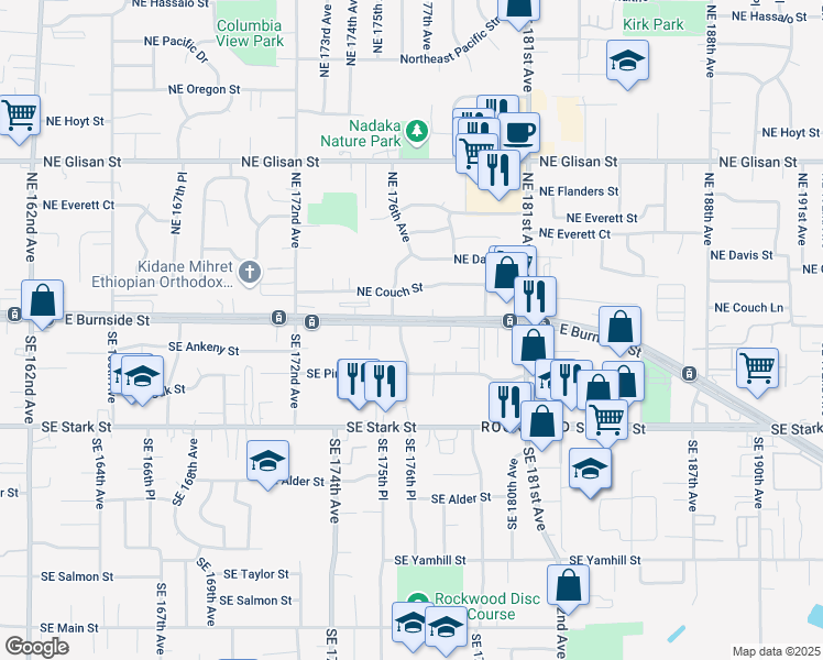 map of restaurants, bars, coffee shops, grocery stores, and more near 104 Southeast 176th Place in Portland