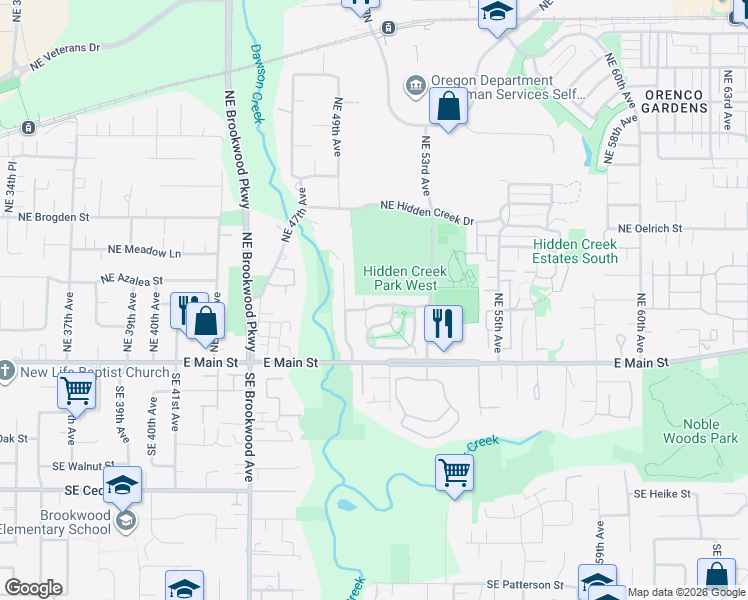 map of restaurants, bars, coffee shops, grocery stores, and more near 5035 Northeast Candlewood Place in Hillsboro