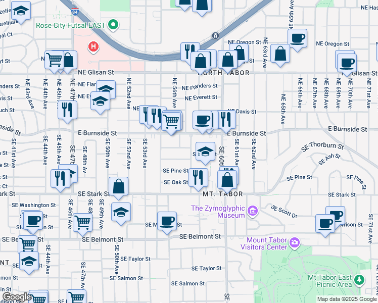 map of restaurants, bars, coffee shops, grocery stores, and more near 5636 Southeast Ankeny Street in Portland