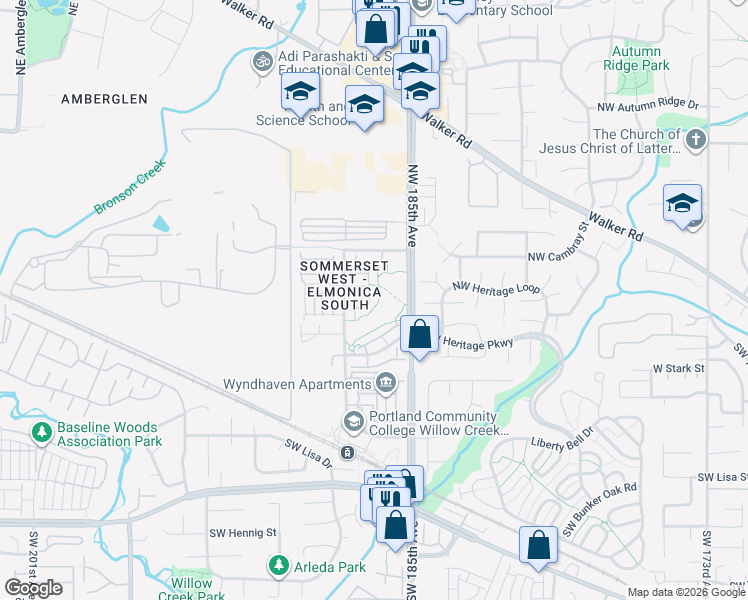 map of restaurants, bars, coffee shops, grocery stores, and more near 18559 Northwest Gateway Place in Hillsboro