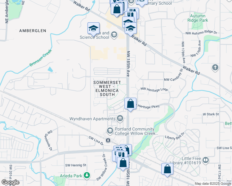 map of restaurants, bars, coffee shops, grocery stores, and more near 18559 Northwest Gateway Place in Hillsboro
