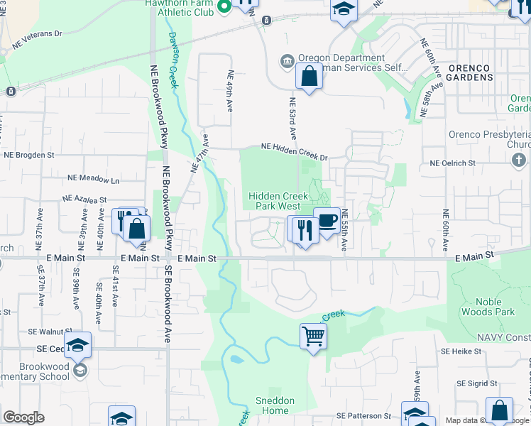 map of restaurants, bars, coffee shops, grocery stores, and more near 5083 Northeast Candlewood Place in Hillsboro