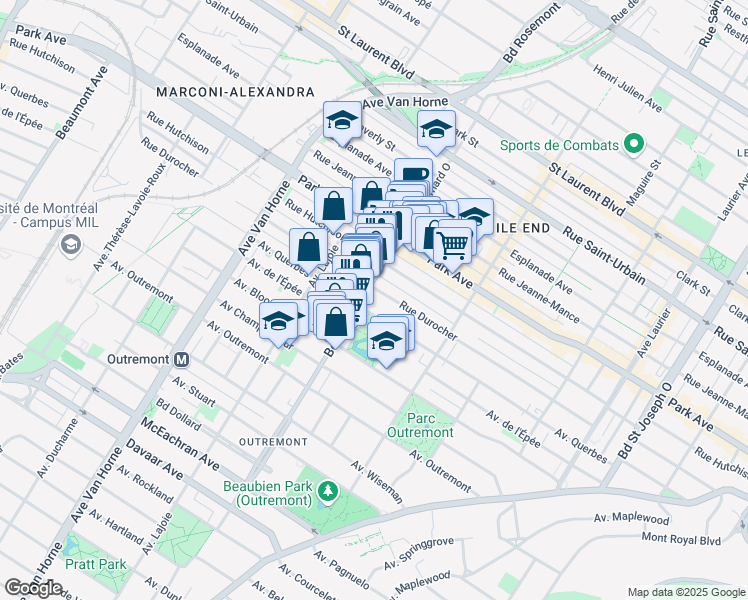 map of restaurants, bars, coffee shops, grocery stores, and more near 1060 Bernard Avenue in Montrã©Al