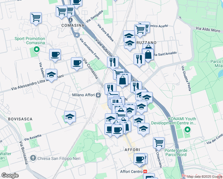 map of restaurants, bars, coffee shops, grocery stores, and more near 4 Via Privata Terracina in Milano