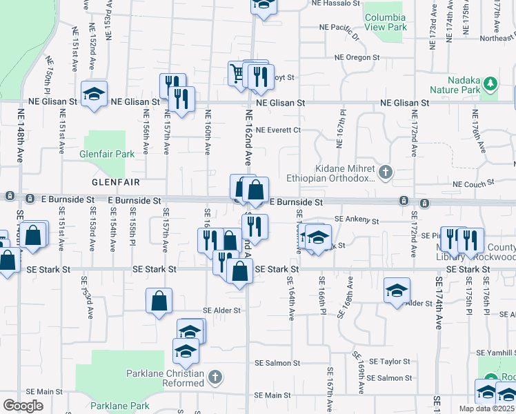 map of restaurants, bars, coffee shops, grocery stores, and more near in Gresham