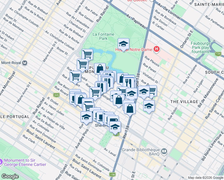 map of restaurants, bars, coffee shops, grocery stores, and more near 3754 Rue de Mentana in Montréal