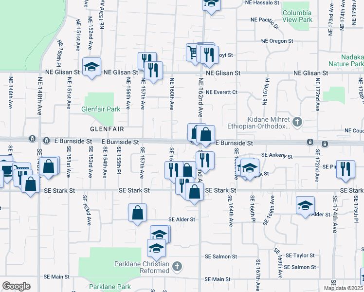 map of restaurants, bars, coffee shops, grocery stores, and more near 16060 East Burnside Street in Portland