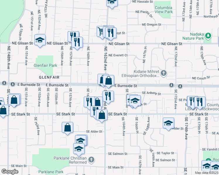 map of restaurants, bars, coffee shops, grocery stores, and more near in Gresham