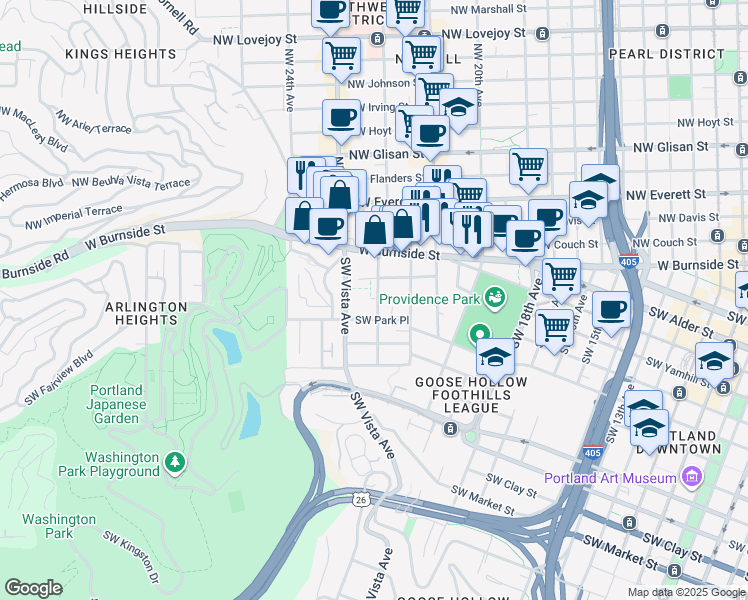 map of restaurants, bars, coffee shops, grocery stores, and more near in Portland