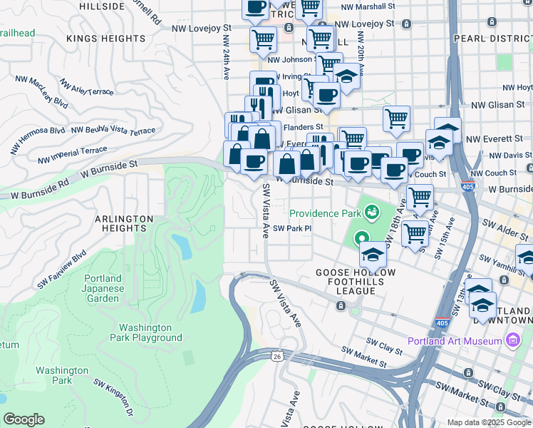 map of restaurants, bars, coffee shops, grocery stores, and more near in Portland