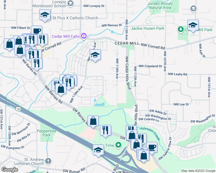 map of restaurants, bars, coffee shops, grocery stores, and more near 330 Northwest 116th Avenue in Portland