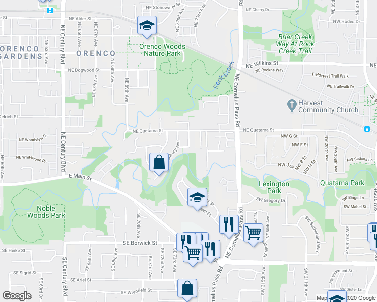 map of restaurants, bars, coffee shops, grocery stores, and more near 7334 Northeast Ashmont Street in Hillsboro